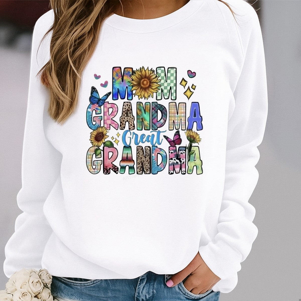 DTF Heat Transfer Iron On Sticker Iron On Transfers for T Shirts Colorful Mom Grandma Great Grandma Lettering with Sunflowers Butterflies for Family Gifts Apparel Clearance - 2