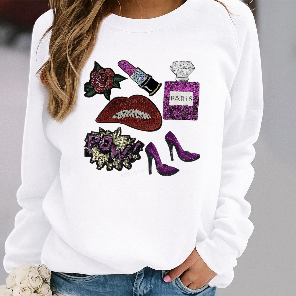 DTF Heat Transfer Iron On Sticker Iron On Transfers for T Shirts Glamorous Sequin Fashion Accessories Inspired Designs for Apparel Bags Jackets Clearance - 2