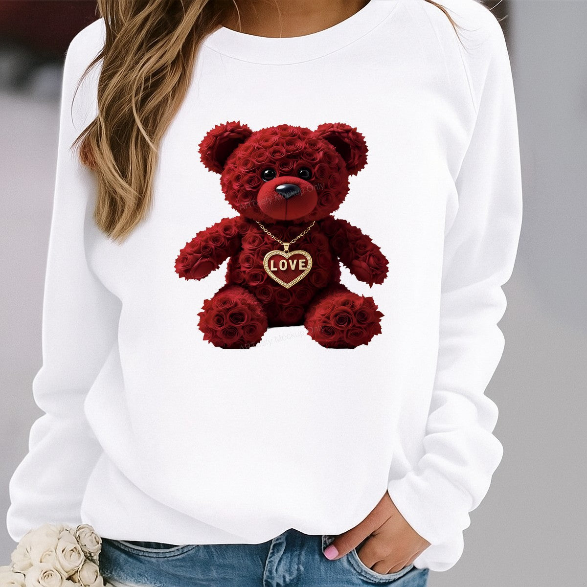 DTF Heat Transfer Iron On Sticker Iron On Heat Transfers Rose Bear Design Romantic Valentine Gift Apparel Local Warehouse - 2