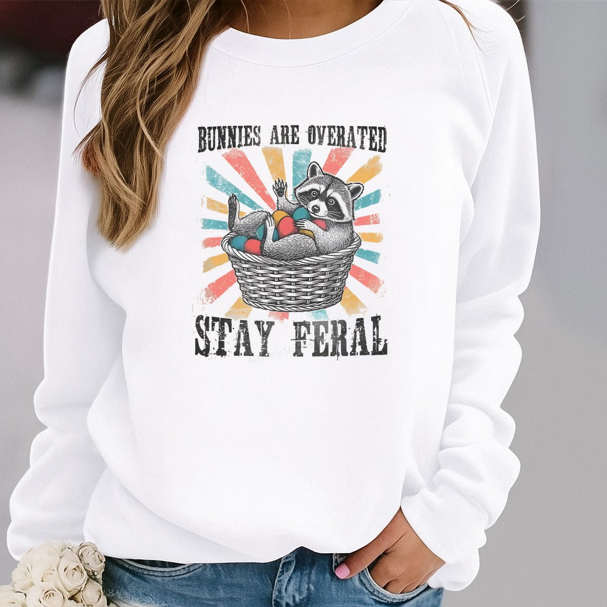 DTF Heat Transfer Iron On Sticker Iron On Heat Transfers Raccoon Easter Basket Graphic for Spring Apparel Local Warehouse - 2