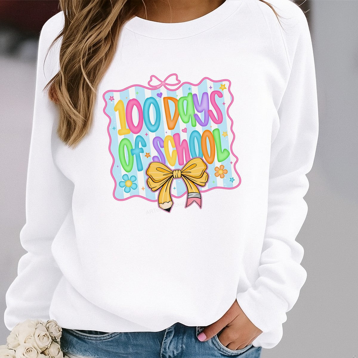 DTF Heat Transfer Iron On Sticker Iron On Transfers for T Shirts Colorful 100 Days of School Celebration Design Back to School Clearance - 2