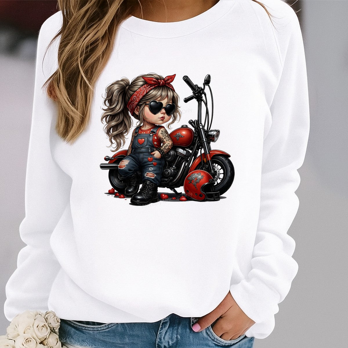 DTF Heat Transfer Iron On Sticker Red Motorcycle Style Heart Tattoos for Apparel Bags Jackets Clearance - 2