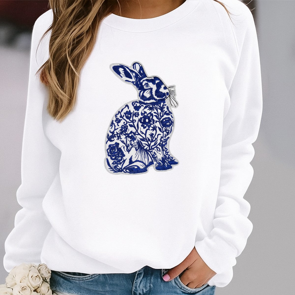 DTF Heat Transfer Iron On Sticker Iron On Heat Transfers Floral Rabbit Design for Home Decor Apparel Easter Crafts Local Warehouse - 2