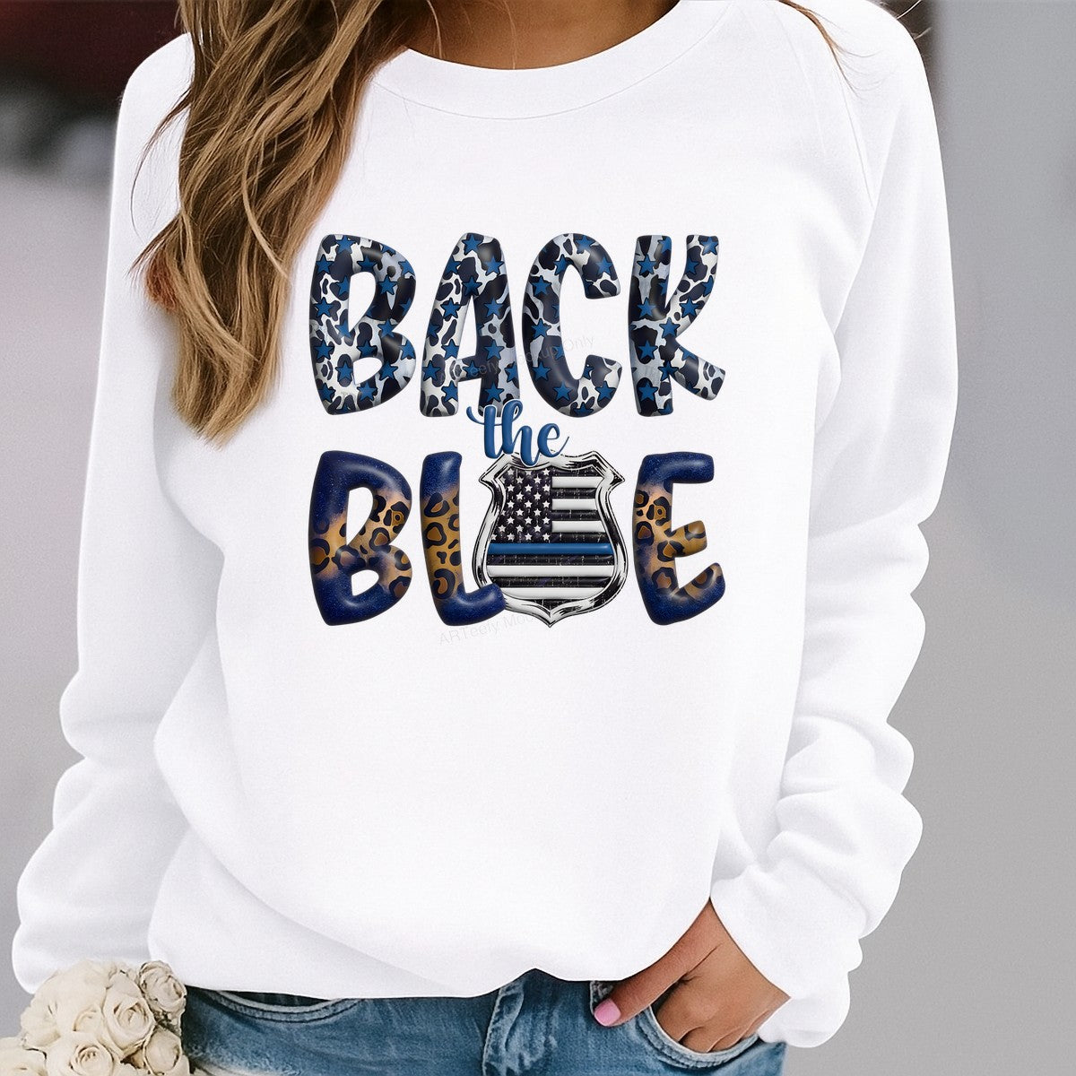 DTF Heat Transfer Iron On Sticker Iron On Heat Transfers Back the Blue Patriotic Stars Leopard Print Design for T Shirts Hoodies Local Warehouse - 2