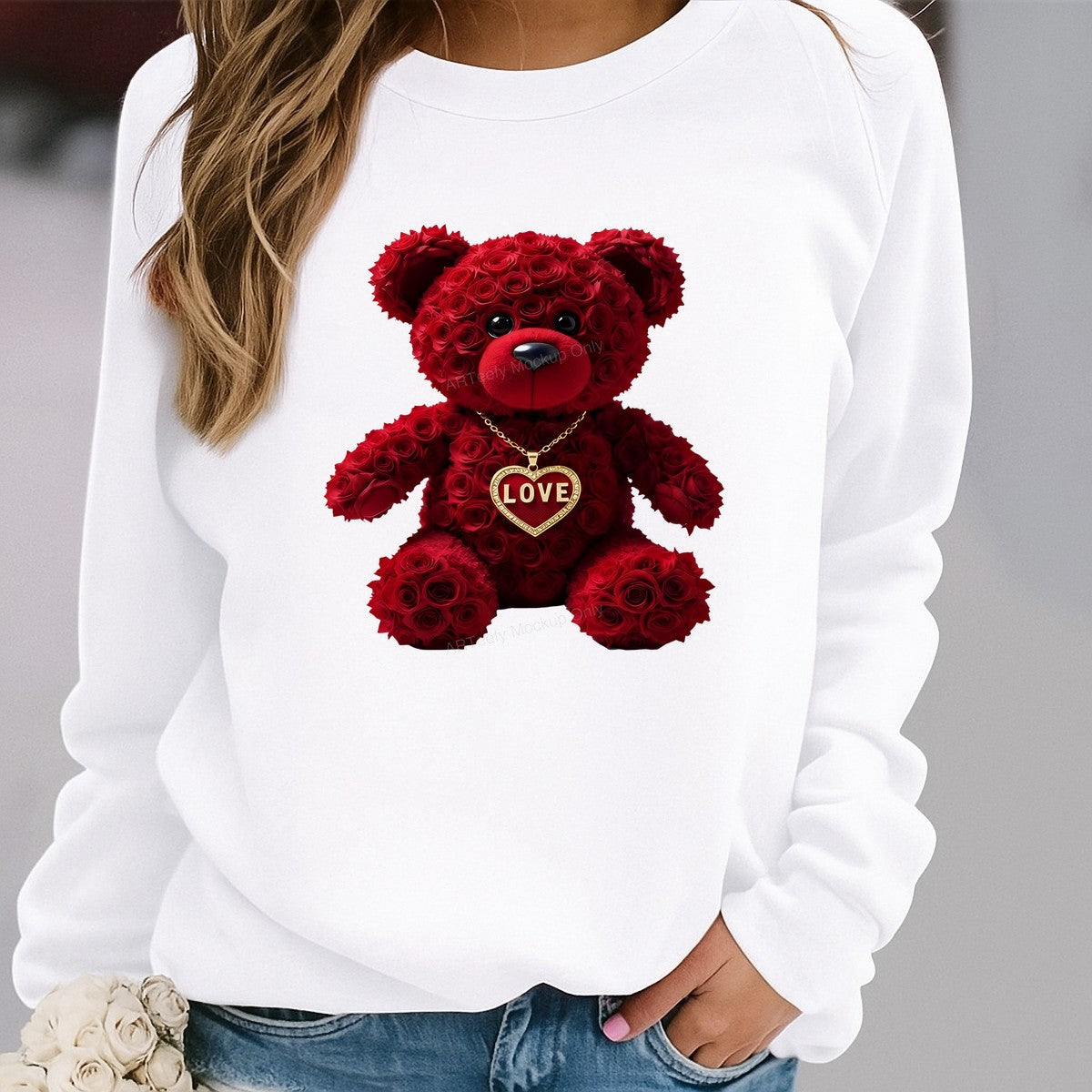 DTF Heat Transfer Iron On Sticker Iron On Heat Transfers Rose Bear Design Valentine Love Theme for T Shirts Hoodies Clearance - 2