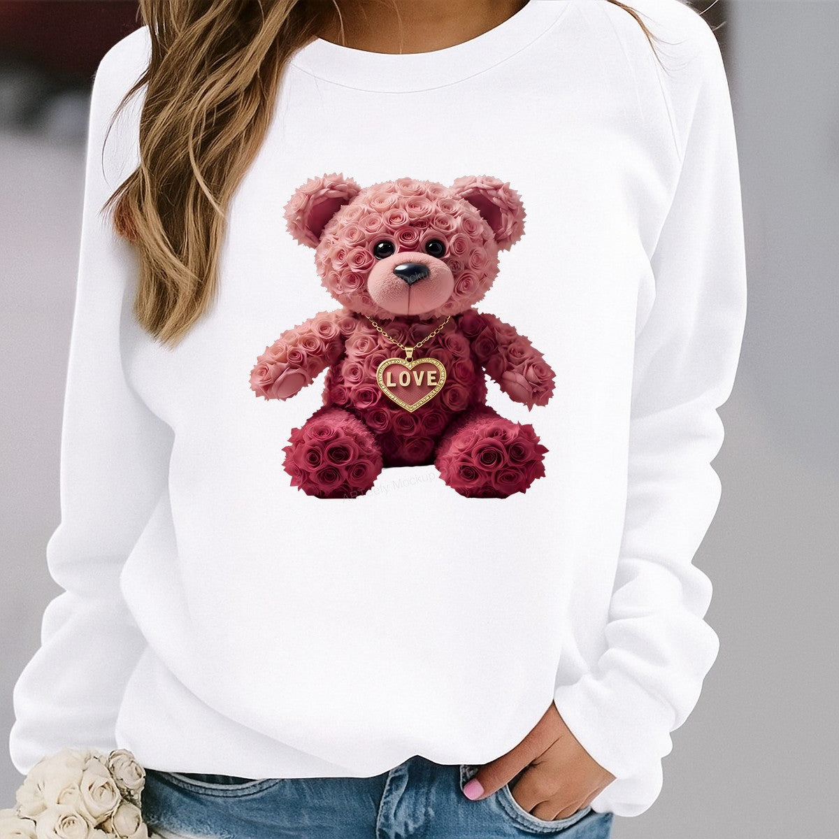 DTF Heat Transfer Iron On Sticker Iron On Heat Transfers Rose Teddy Bear Design Romantic Gift Ideas for Valentine Day Apparel Clearance - 2