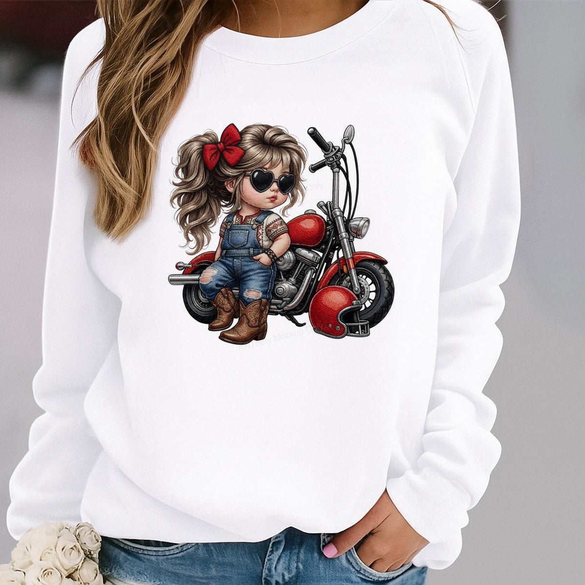 DTF Heat Transfer Iron On Sticker DTF Transfers Ready to Press Vintage Motorcycle Girl Style for T Shirts Denim Boots Western Clearance - 2