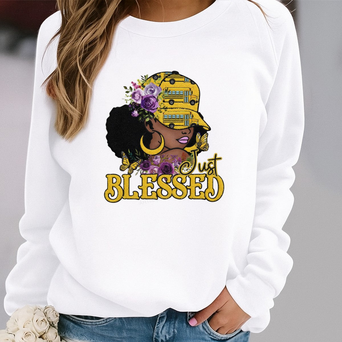 DTF Heat Transfer Iron On Sticker Iron On Transfers for T Shirts Just Blessed Floral Design School Bus Butterfly Theme Local Warehouse - 2