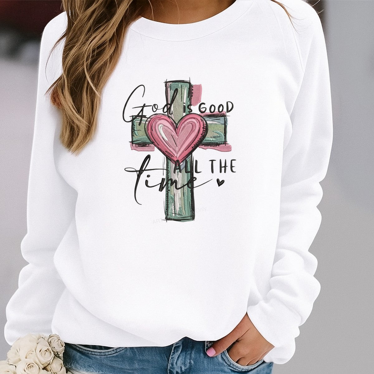 DTF Heat Transfer Iron On Sticker Iron On Heat Transfers Heart Cross Religious Design for T Shirts Hoodies Local Warehouse - 2