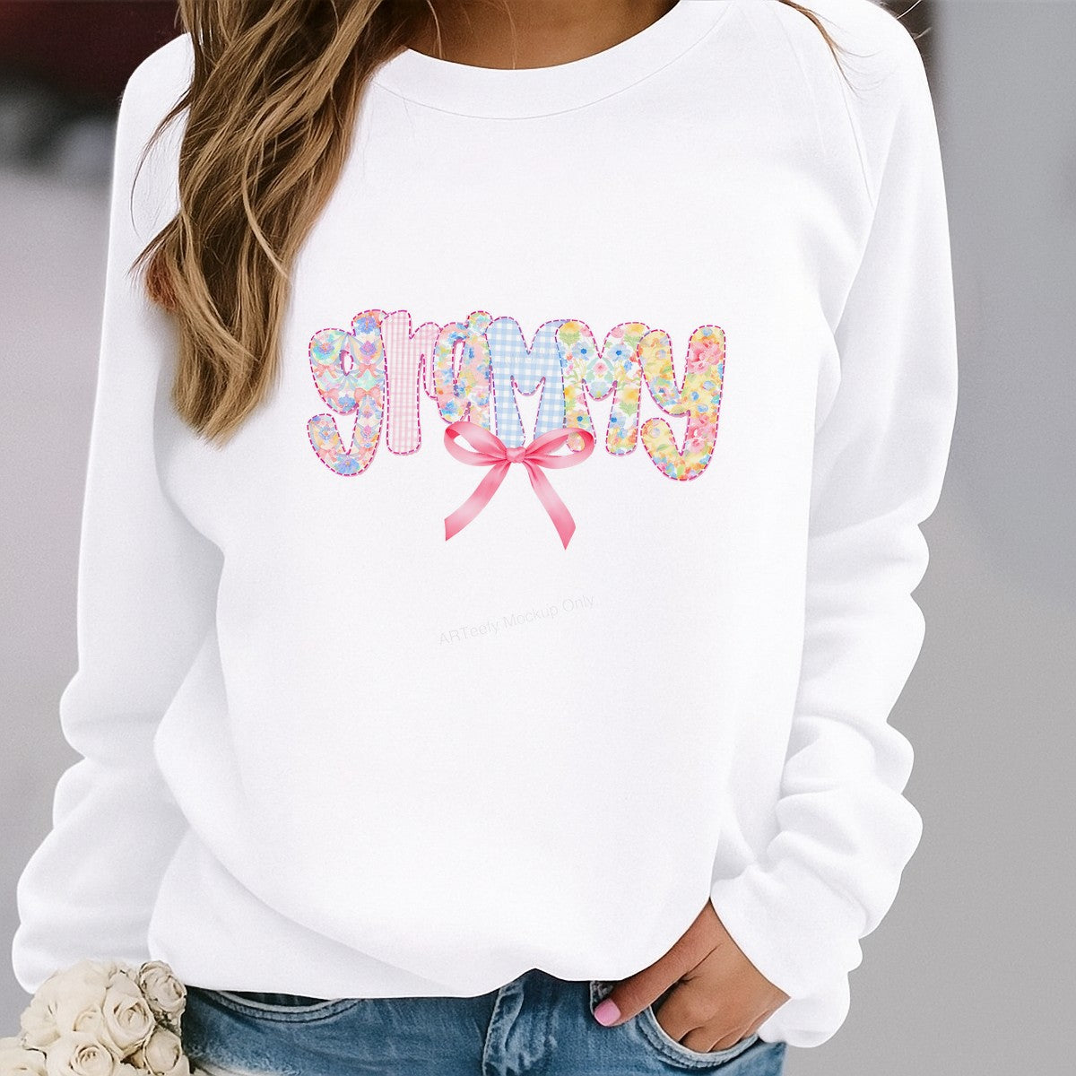 DTF Heat Transfer Iron On Sticker Iron On Heat Transfers Floral Grammy Lettering with Pink Bow for Mother Day Gifts T Shirts Hoodies Clearance - 2