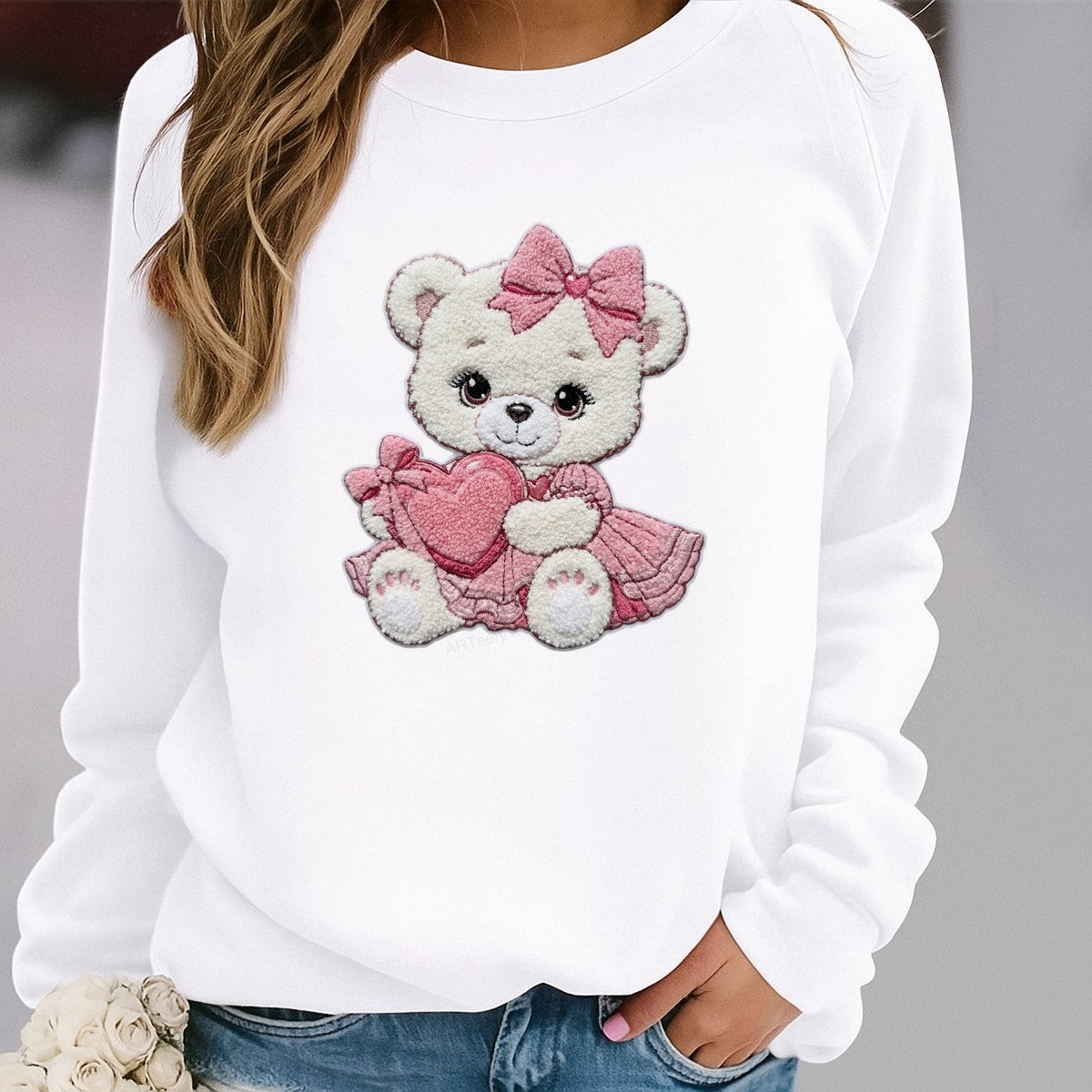 DTF Heat Transfer Iron On Sticker Iron On Heat Transfers Adorable Bear with Pink Dress Heart for Apparel Bags Jackets Clearance - 2