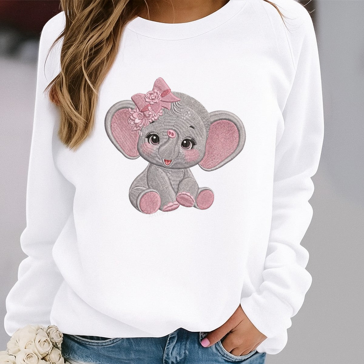 DTF Heat Transfer Iron On Sticker Iron On Transfers for T Shirts Cute Elephant Design Pink Bow Flowers Heat Press Ready for Apparel Bags Jackets Local Warehouse - 2