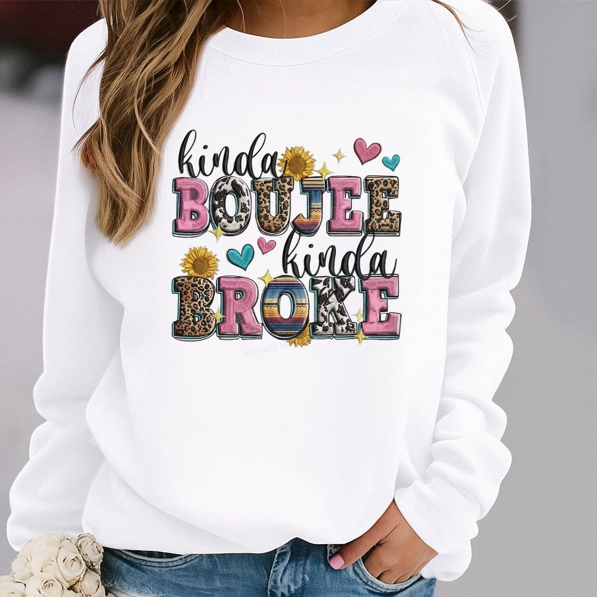 DTF Heat Transfer Iron On Sticker Iron On Heat Transfers Colorful Boujee Style Sunflowers Hearts for Casual Apparel T Shirts Clearance - 2