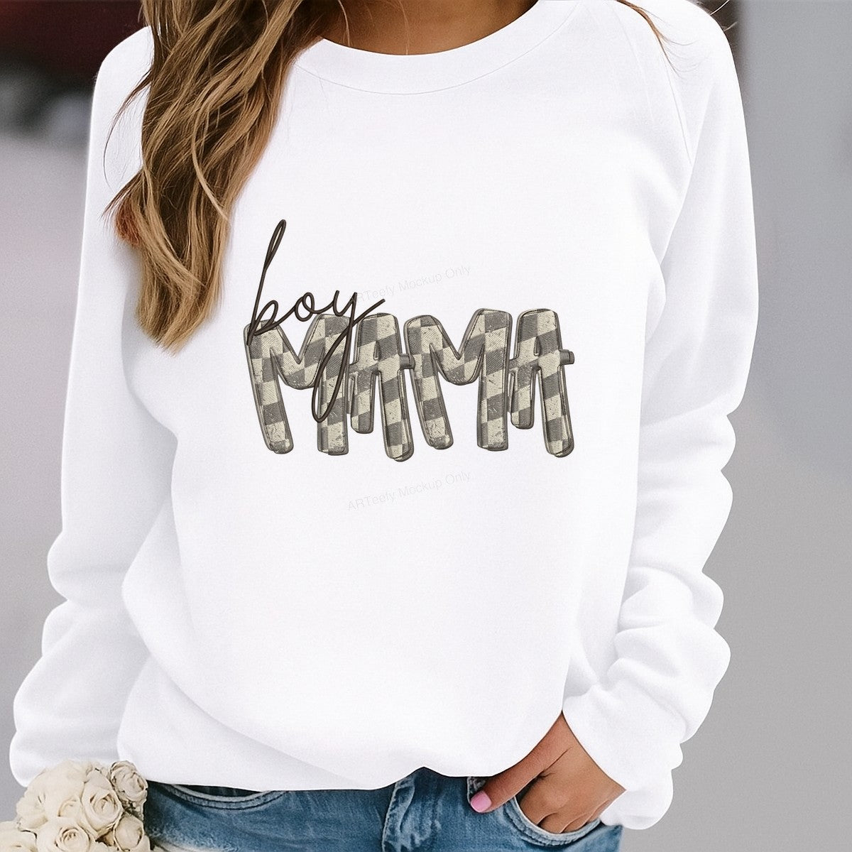 DTF Heat Transfer Iron On Sticker Iron On Heat Transfers Boy Mama Checkered Style for Apparel Bags Jackets Local Warehouse - 2