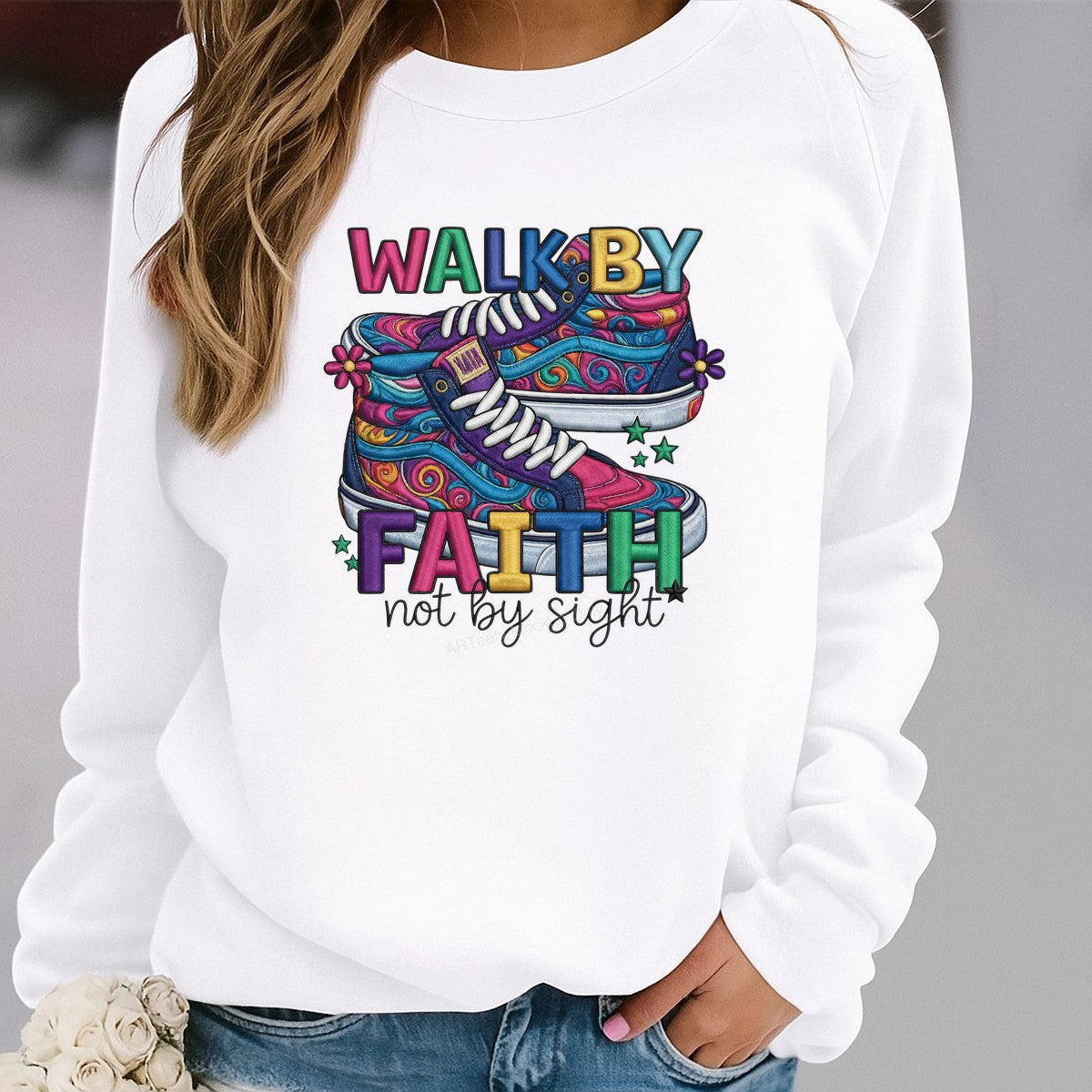 DTF Heat Transfer Iron On Sticker Iron On Heat Transfers Colorful Sneakers Design Faith Lettering for Apparel Bags Jackets Clearance - 2