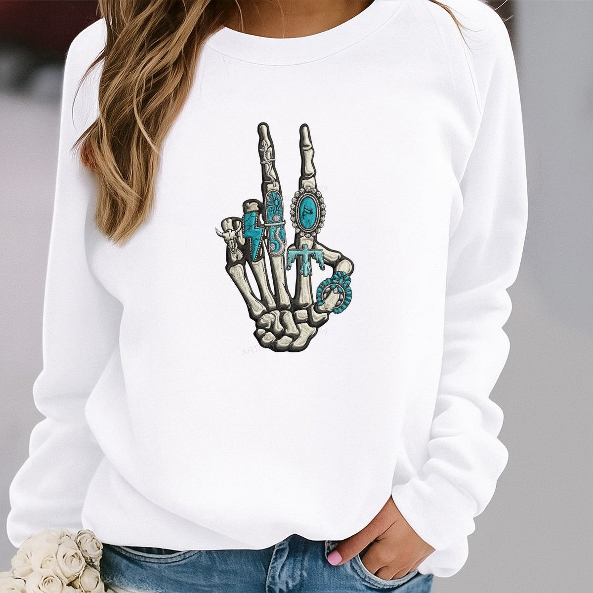 DTF Heat Transfer Iron On Sticker Iron On Heat Transfers Skeleton Hand Western Style for T Shirts Halloween Decorations Local Warehouse - 2