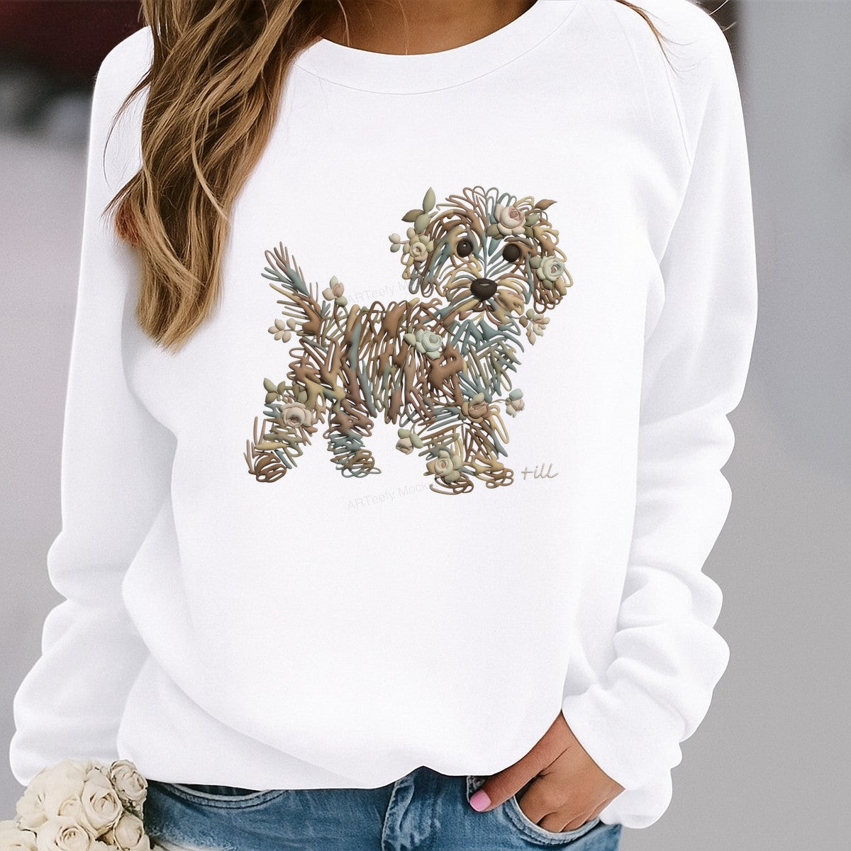 DTF Heat Transfer Iron On Sticker Iron On Heat Transfers Floral Puppy Design Cute Animal Pattern for T Shirts Hoodies Local Warehouse - 2