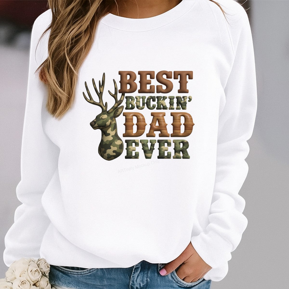 DTF Heat Transfer Iron On Sticker Iron On Heat Transfers Best Buckin Dad Ever Camo Deer Design for Father Day T Shirts Local Warehouse - 2