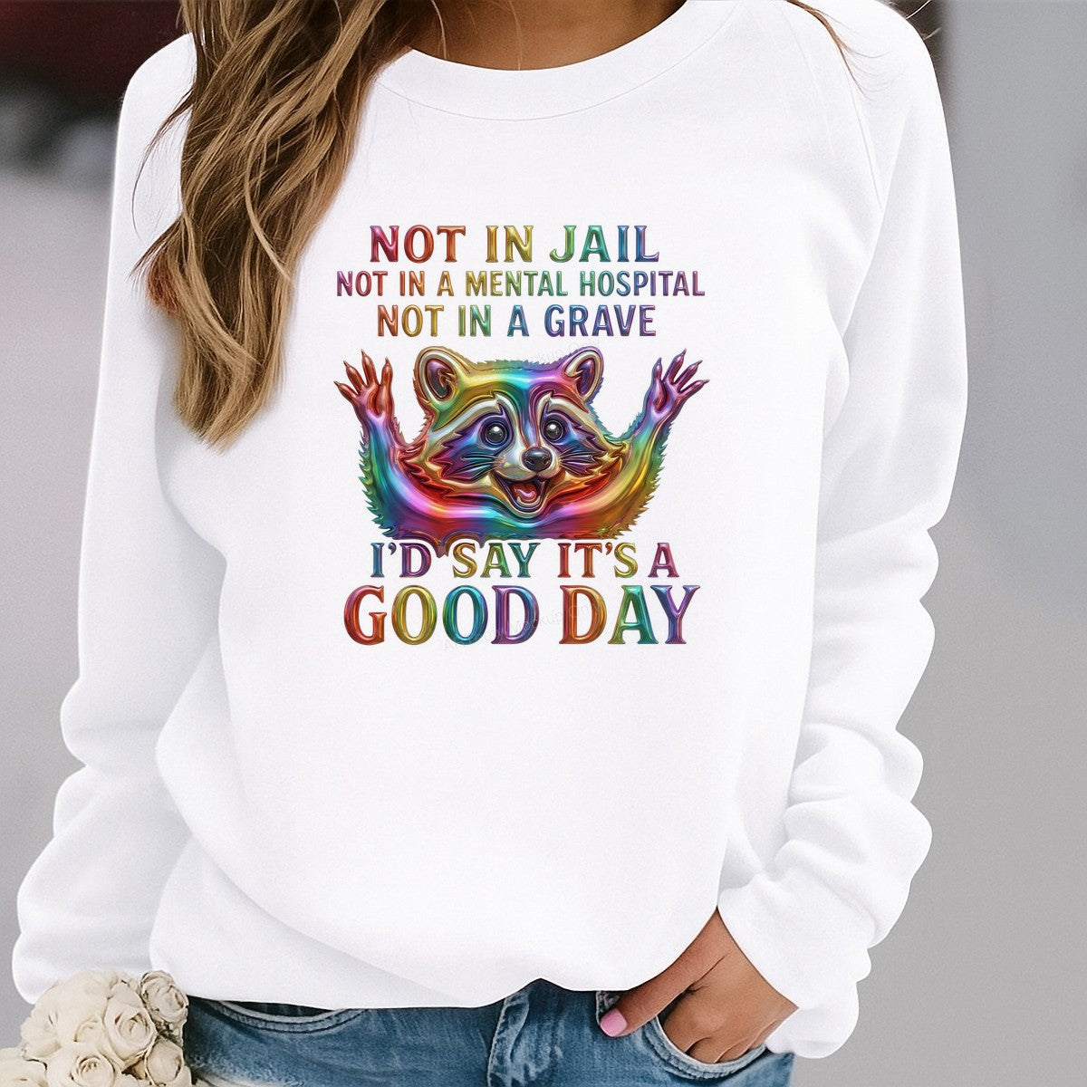 DTF Heat Transfer Iron On Sticker Iron On Heat Transfers Colorful Raccoon Graphic Positive Message for Casual Wear T Shirts Clearance - 2