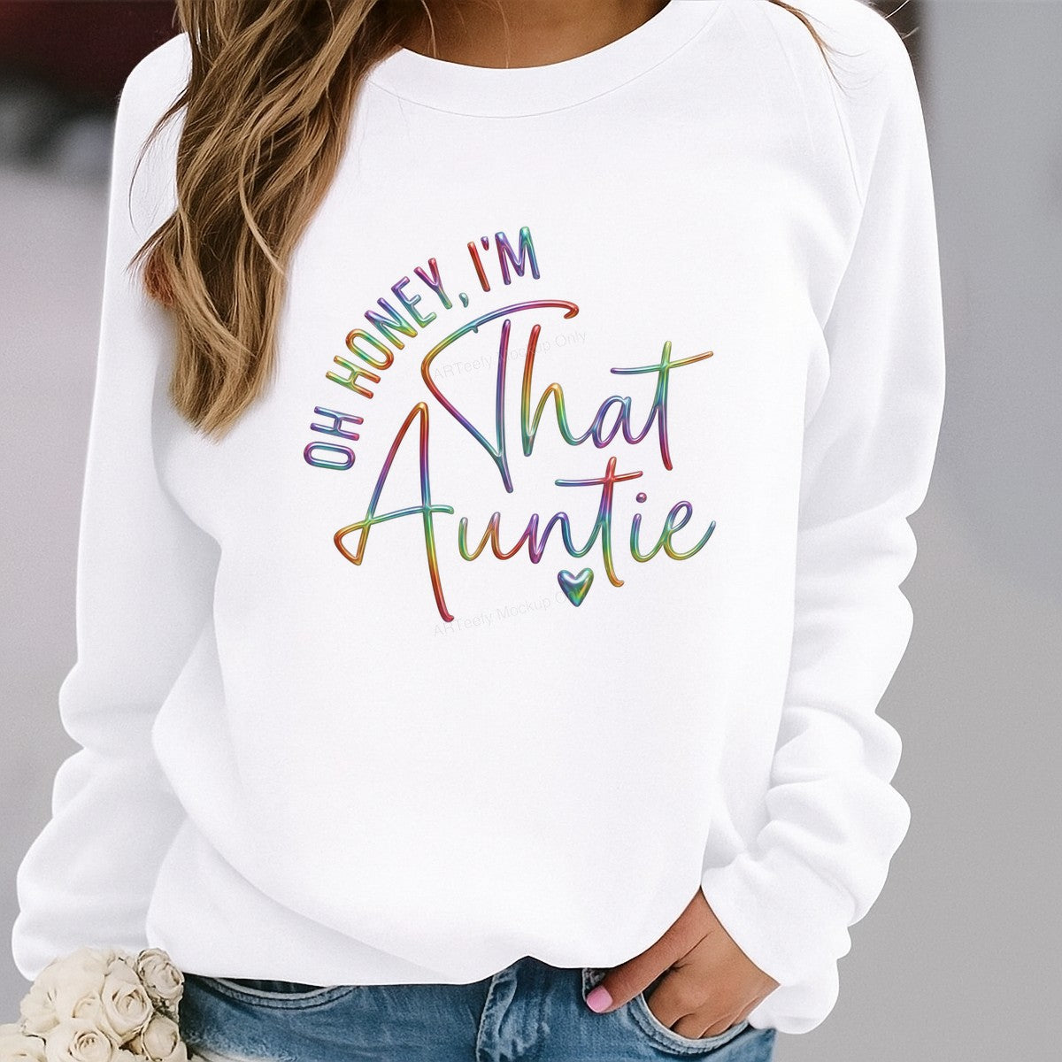 DTF Heat Transfer Iron On Sticker Iron On Heat Transfers Colorful Auntie Lettering Design for T Shirts Hoodies Clearance - 2