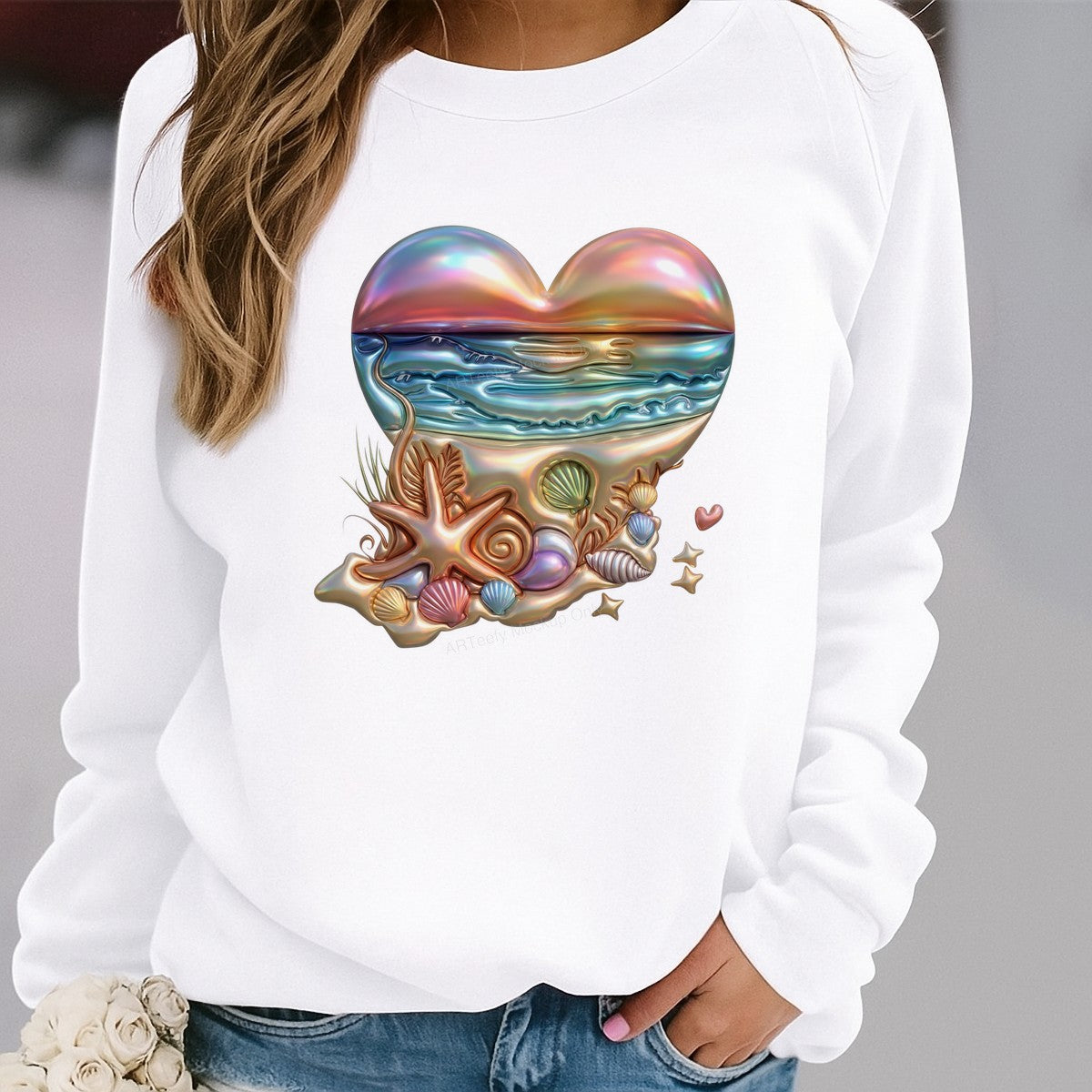 DTF Heat Transfer Iron On Sticker Iron On Heat Transfers Beach Heart Seashell Design Summer Apparel Local Warehouse - 2
