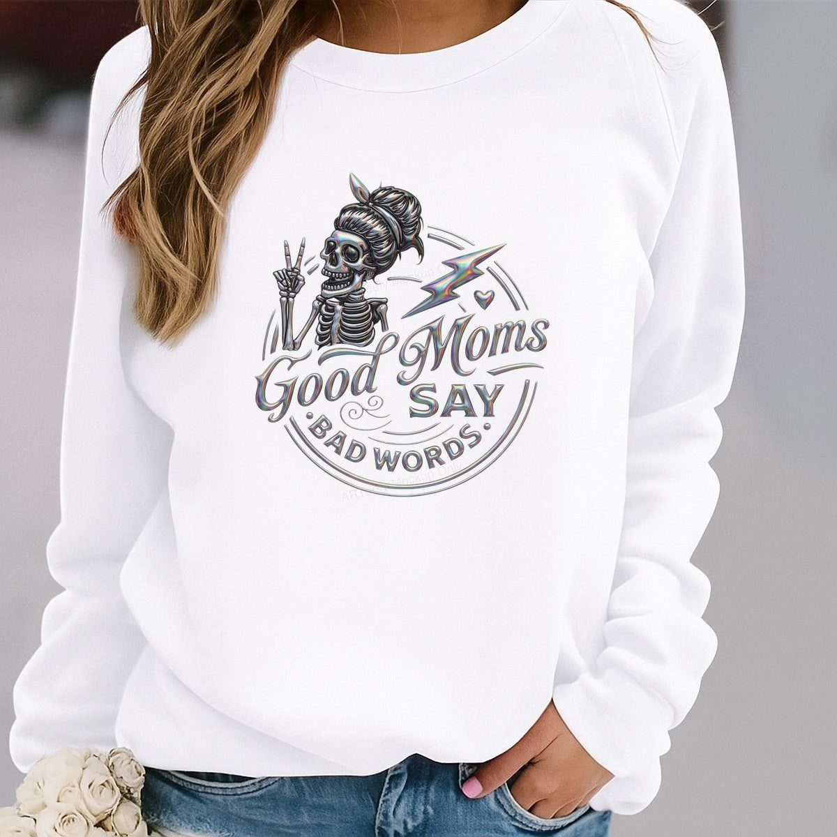 DTF Heat Transfer Iron On Sticker Iron On Transfers for T Shirts Holographic Skeleton Mom Design Halloween Theme Local Warehouse - 2