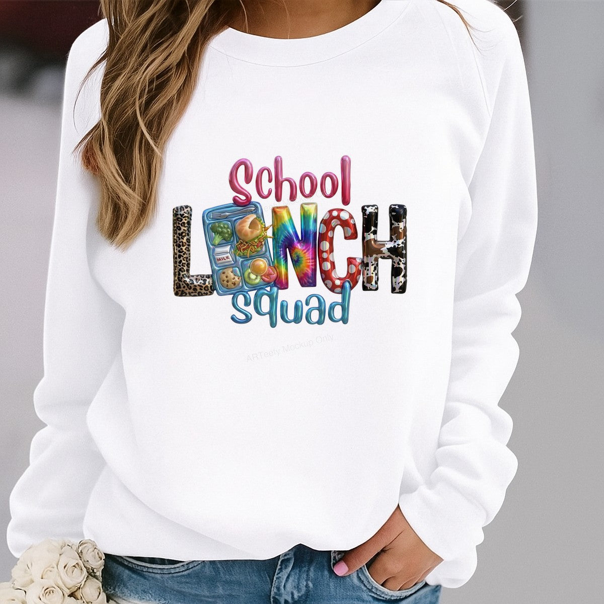 DTF Heat Transfer Iron On Sticker Iron On Transfers for T Shirts School Lunch Squad Colorful Lettering Trendy Apparel Designs Local Warehouse - 2