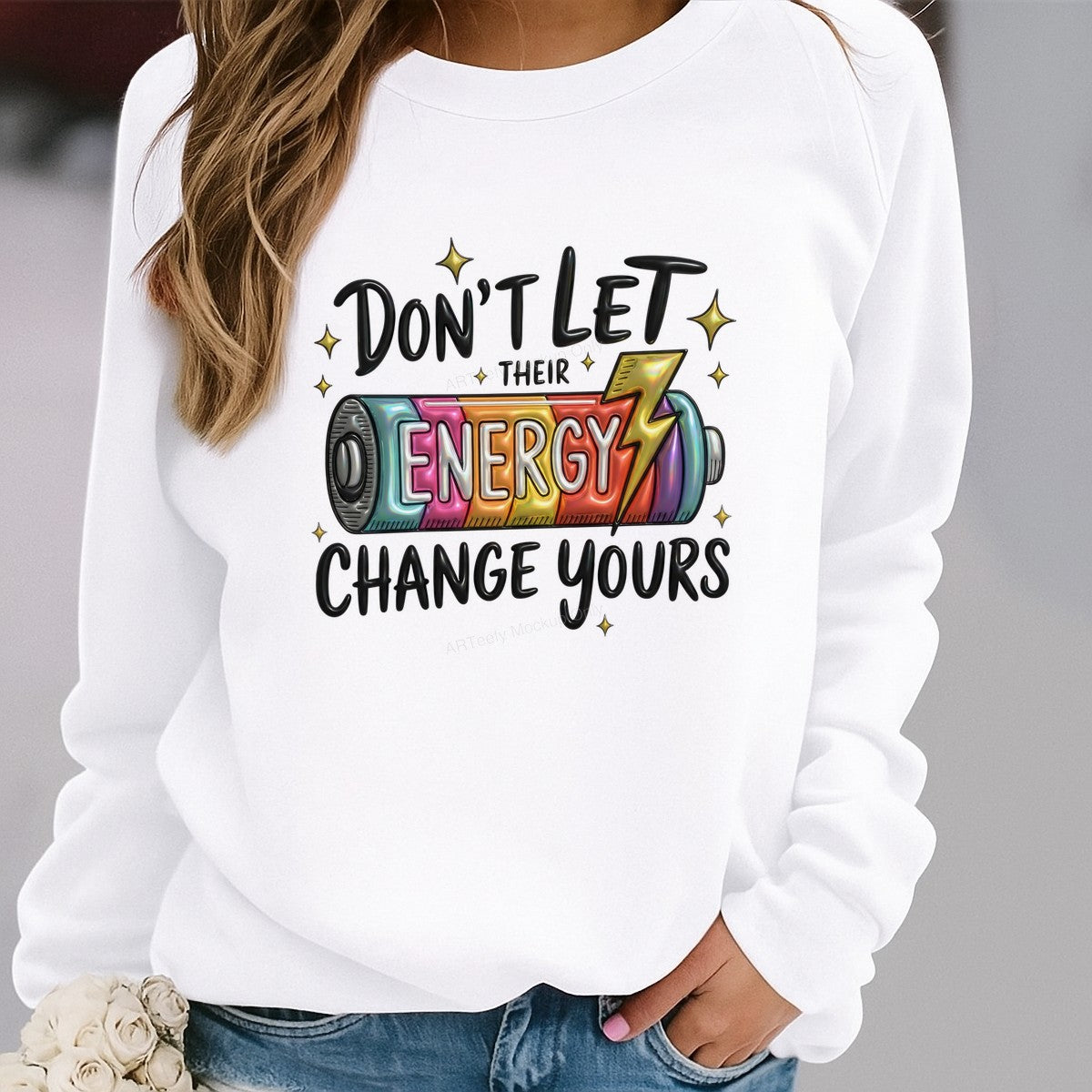 DTF Heat Transfer Iron On Sticker Iron On Heat Transfers Colorful Battery Design Motivational Quotes for T Shirts Hoodies Clearance - 2