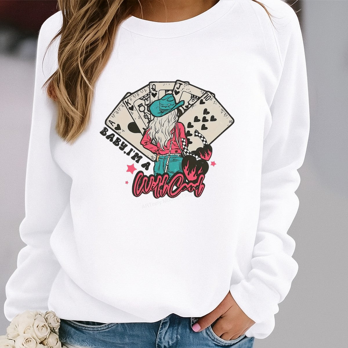 DTF Heat Transfer Iron On Sticker Iron On Heat Transfers Western Cowgirl Style Playing Cards Design for T Shirts Jackets Clearance - 2