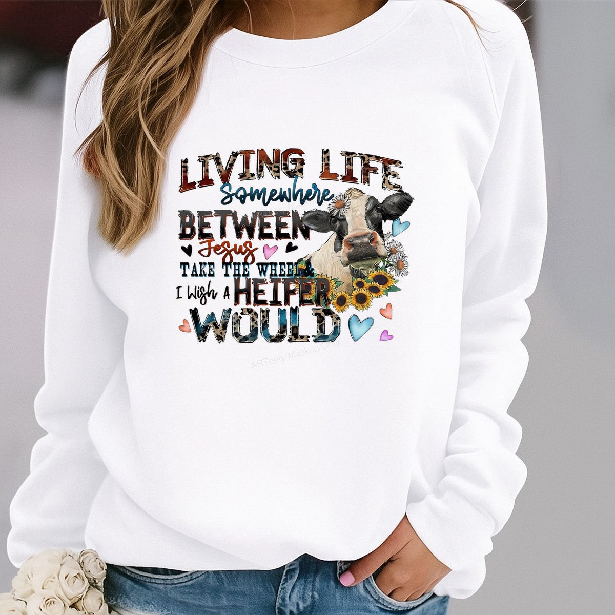 DTF Heat Transfer Iron On Sticker Iron On Heat Transfers Western Cowgirl Style with Sunflowers Hearts for Casual Wear T Shirts Hoodies Clearance - 2