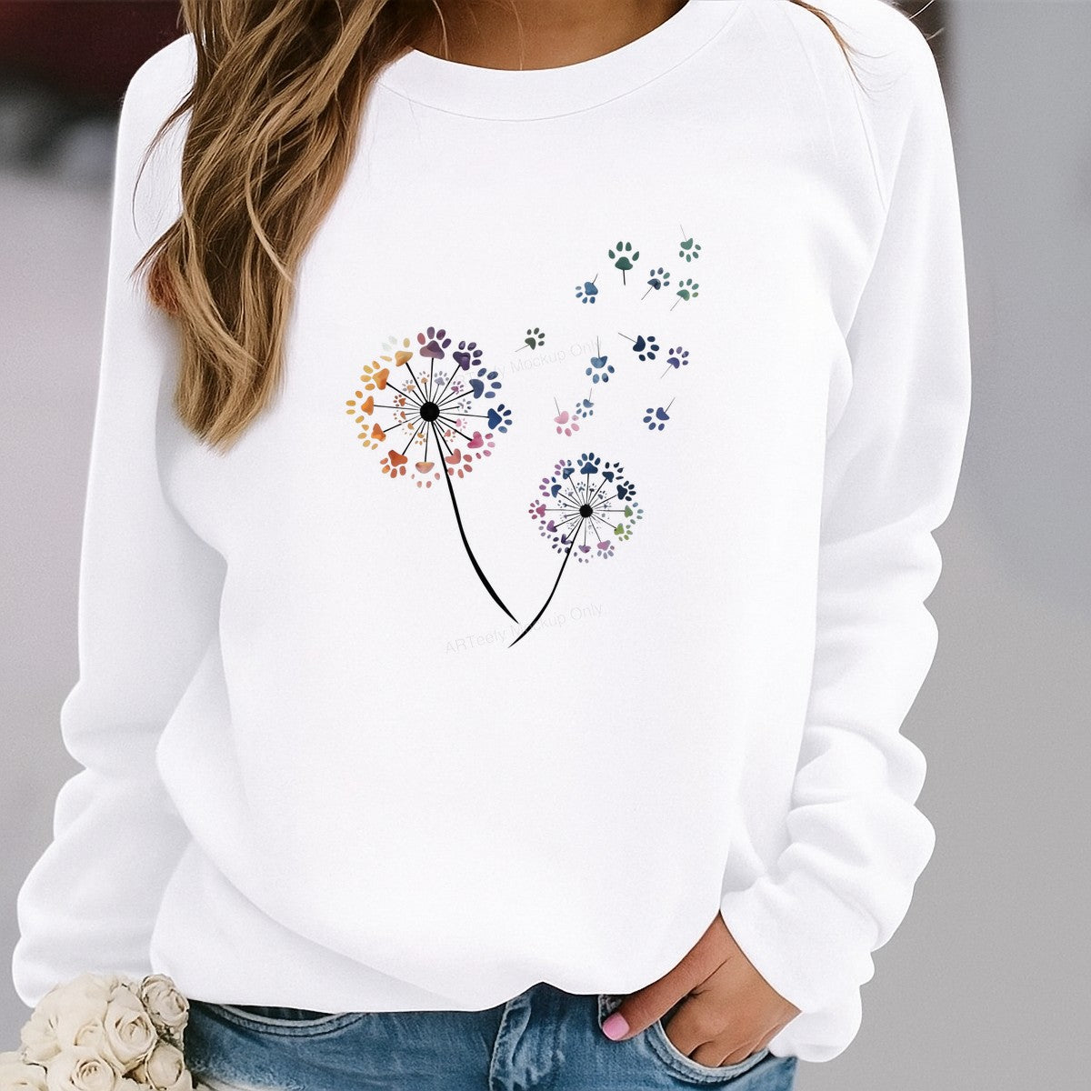 DTF Heat Transfer Iron On Sticker Iron On Heat Transfers Colorful Paw Print Dandelion Design for Casual Wear T Shirts Local Warehouse - 2