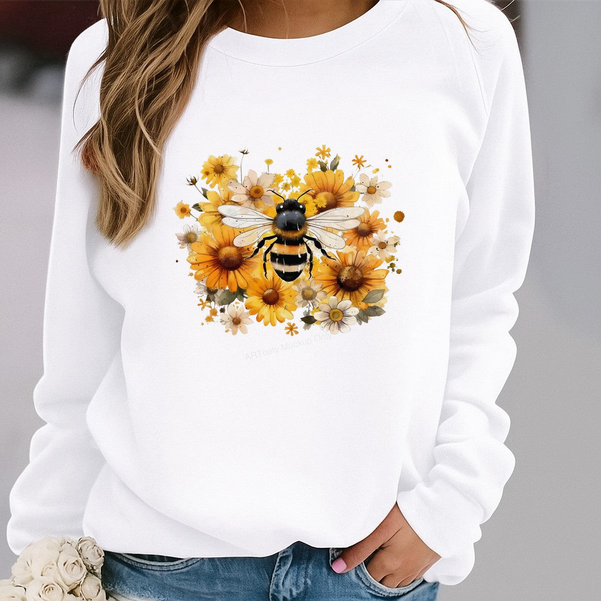 DTF Heat Transfer Iron On Sticker Iron On Heat Transfers Bumblebee and Floral Design for T Shirts Hoodies Fall Seasonal Clearance - 2