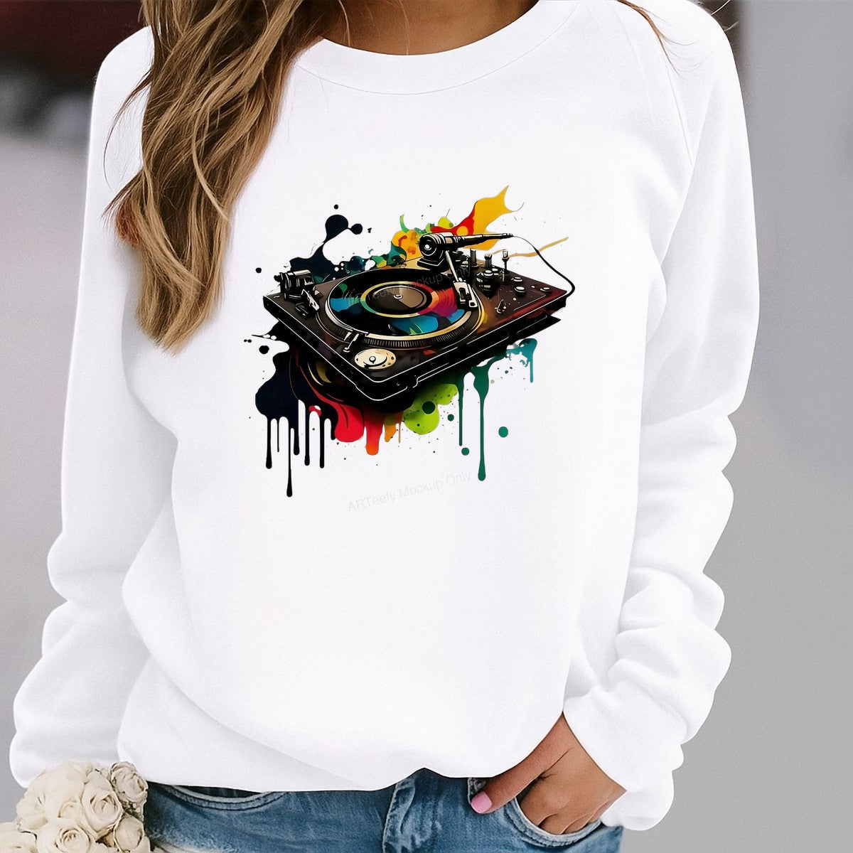 DTF Heat Transfer Iron On Sticker Iron On Heat Transfers Colorful Turntable Design for Music Lovers Apparel Local Warehouse - 2