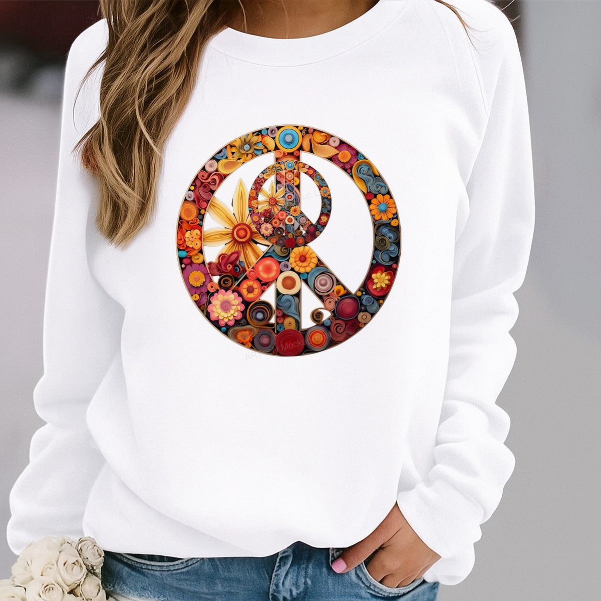 DTF Heat Transfer Iron On Sticker Iron On Heat Transfers Colorful Peace Symbol Floral Pattern for T Shirts Hoodies Local Warehouse - 2