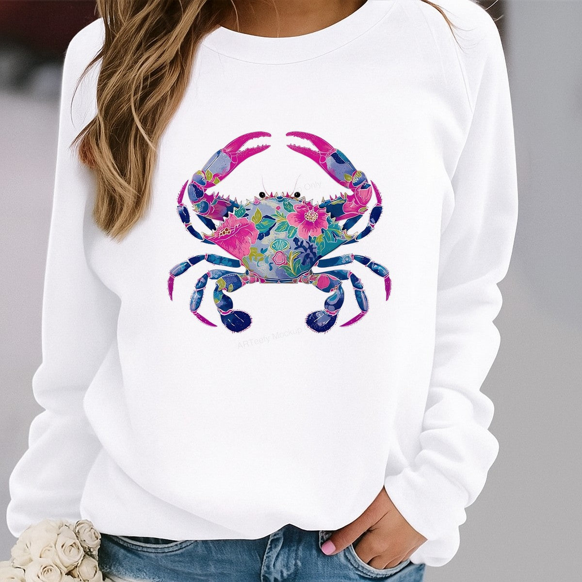 DTF Heat Transfer Iron On Sticker Iron On Heat Transfers Colorful Floral Crab Design for T Shirts Beachwear Summer Fashion Clearance - 2