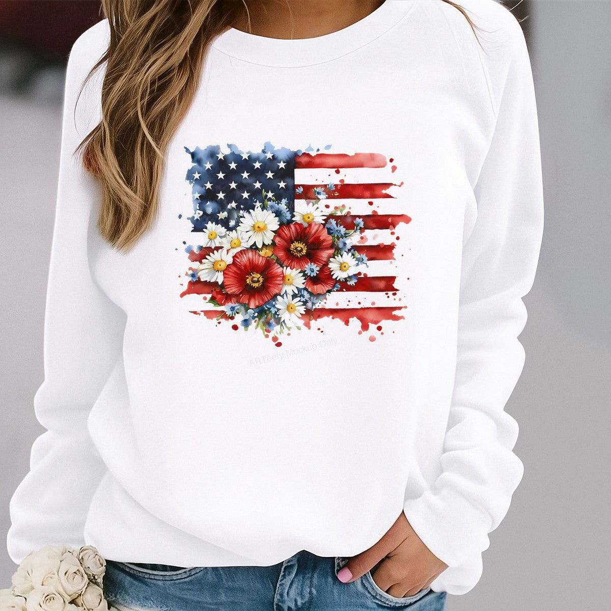 DTF Heat Transfer Iron On Sticker Iron On Heat Transfers Patriotic American Flag Floral Design for T Shirts Independence Day Apparel Clearance - 2