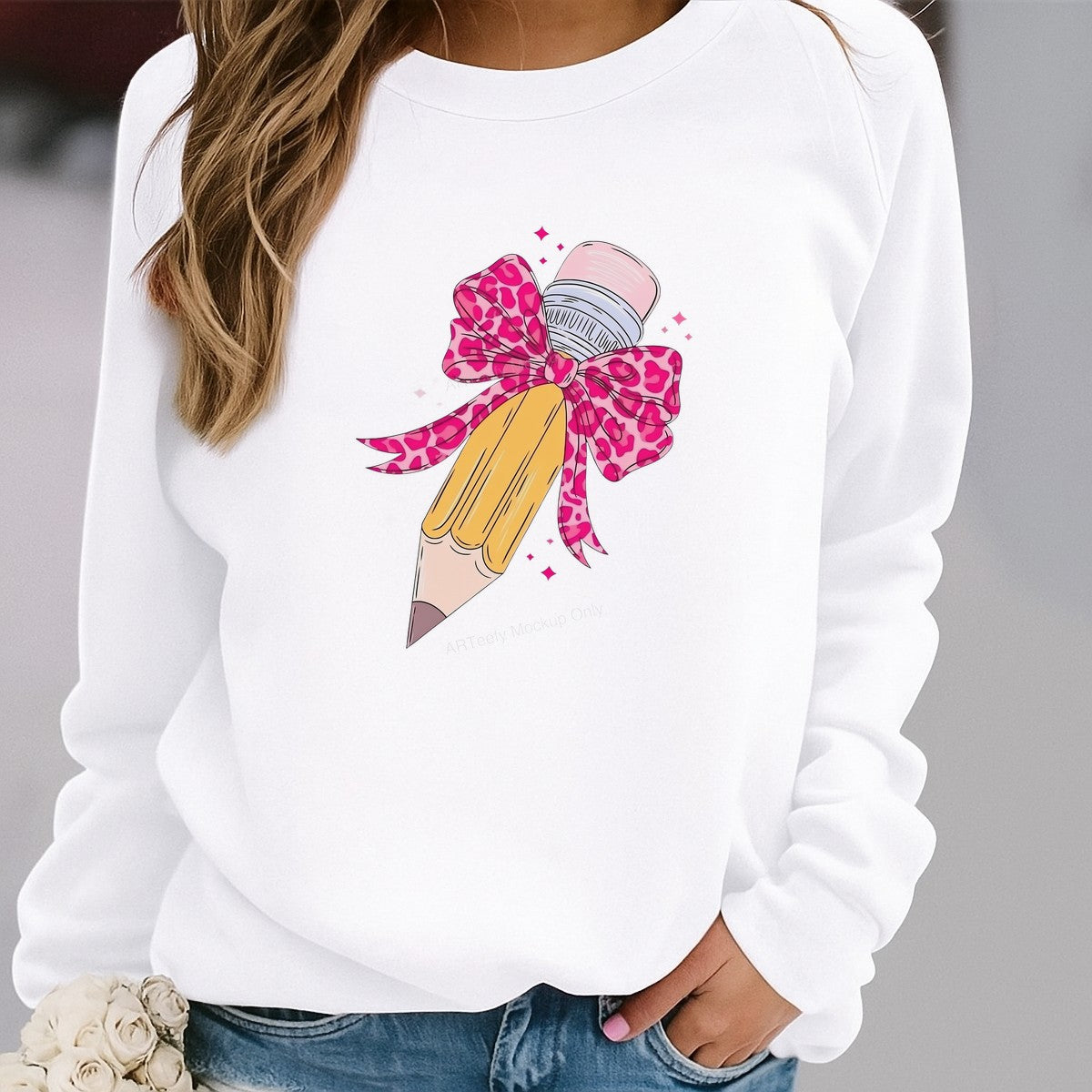 Back to School Pink Leopard Bow Pencil DTF Heat Transfer Iron On Sticker Girls Teacher Gift Shirt - 2