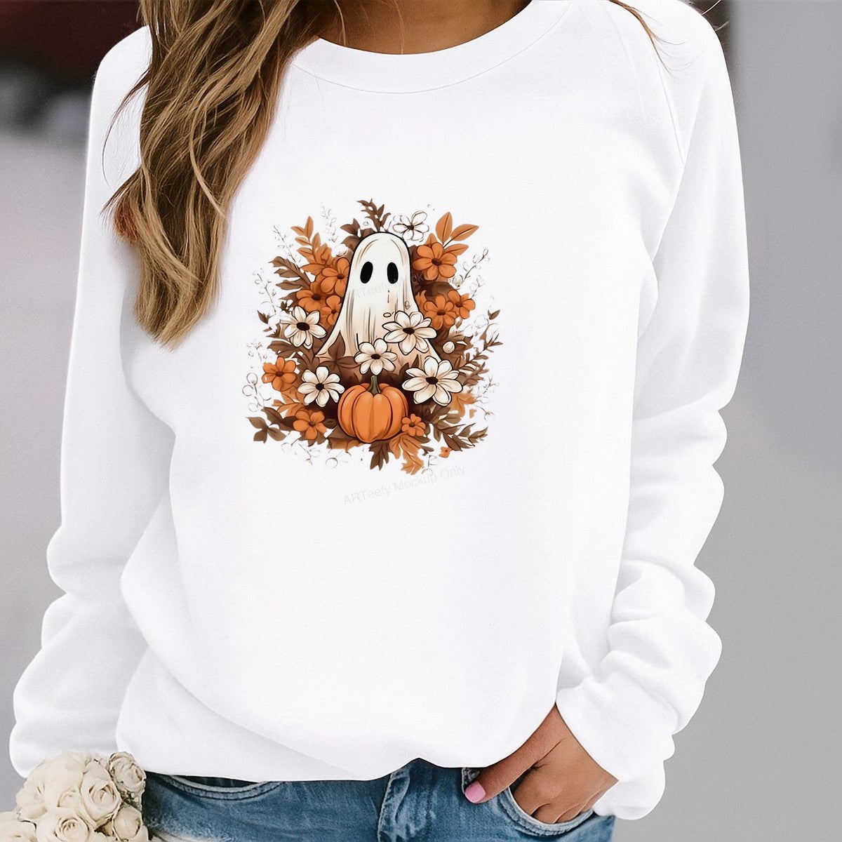 DTF Heat Transfer Iron On Sticker Iron On Heat Transfers Ghost Pumpkin Floral Design Halloween Decorations Clearance Local Warehouse - 2