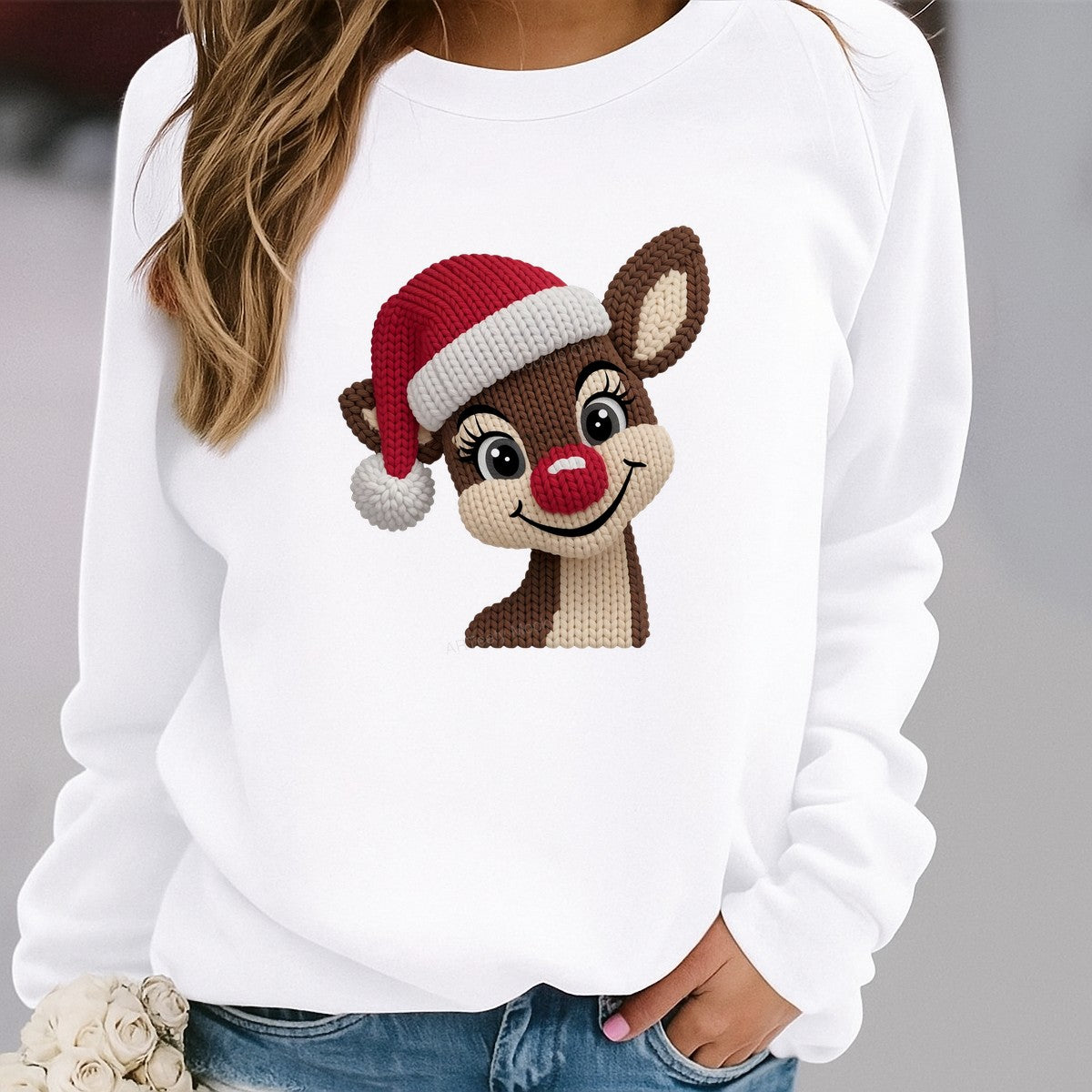 DTF Heat Transfer Iron On Sticker Iron On Heat Transfers Festive Reindeer Knitted Design for Christmas Decorations Clearance - 2