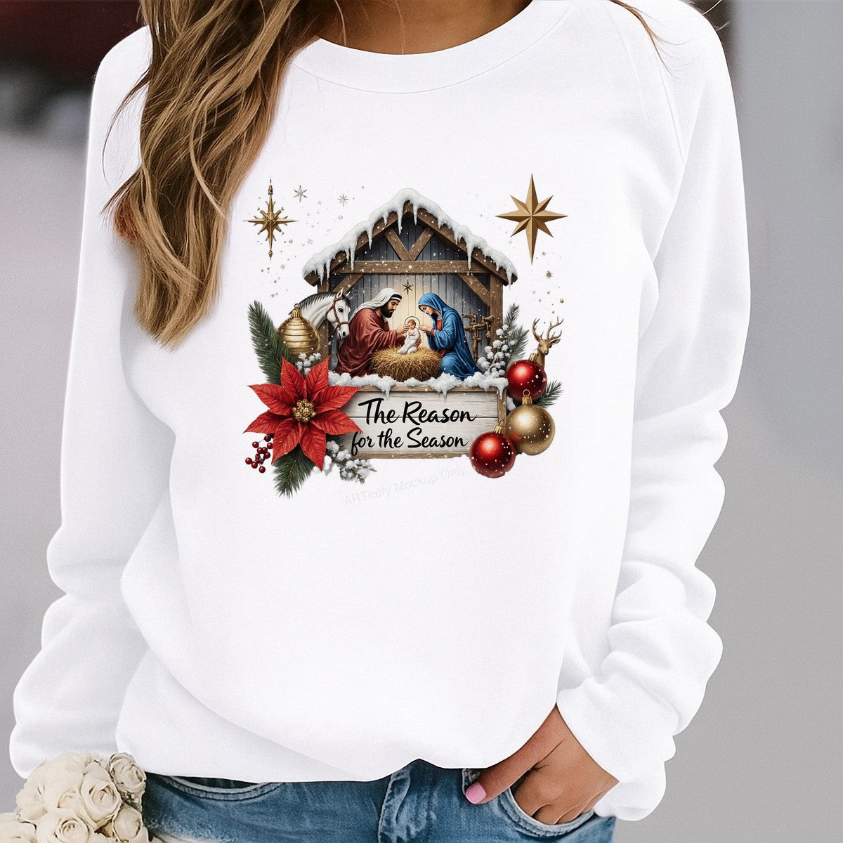 DTF Heat Transfer Iron On Sticker Iron On Heat Transfers Nativity Scene Design Christmas Holiday Apparel Local Warehouse - 2
