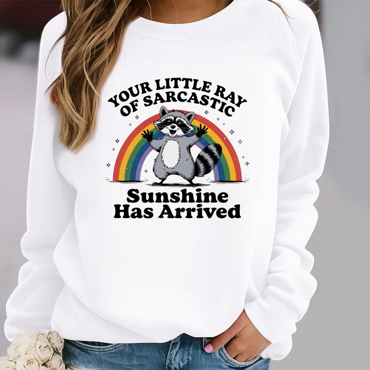 Iron On Transfer Sarcastic Raccoon Rainbow Design for T Shirts and Hoodies - 2