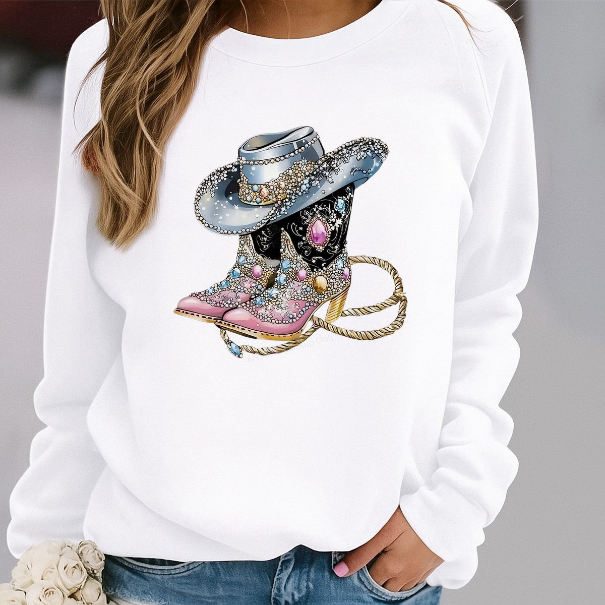 DTF Heat Transfer Iron On Sticker Iron On Heat Transfers Western Rhinestone Cowboy Boots and Hat Design for Apparel Jackets Clearance - 2