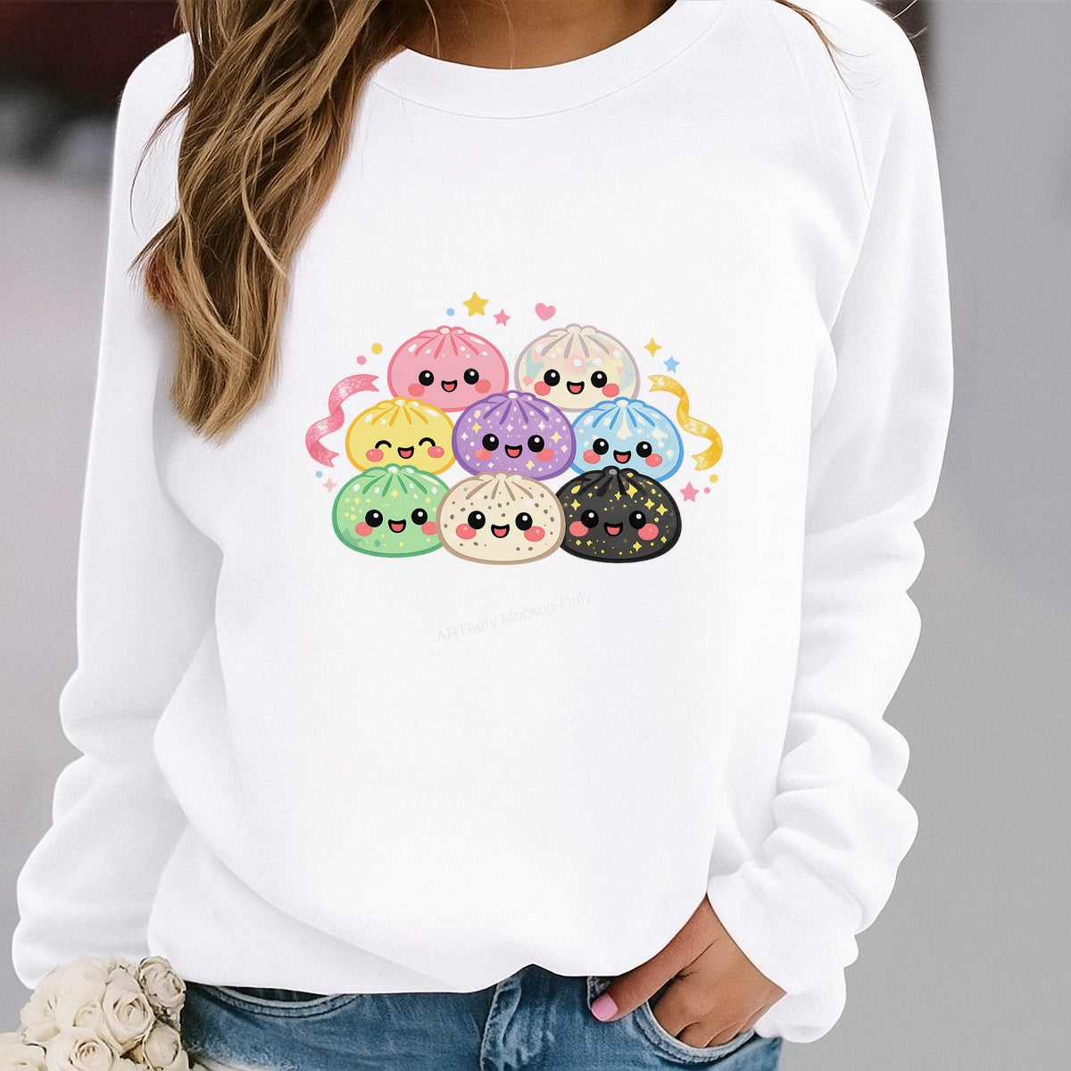 DTF Heat Transfer Kawaii Colorful Dumpling Squad Pastel Sparkle Graphic for T Shirts Hoodies and Tote Bags - 2