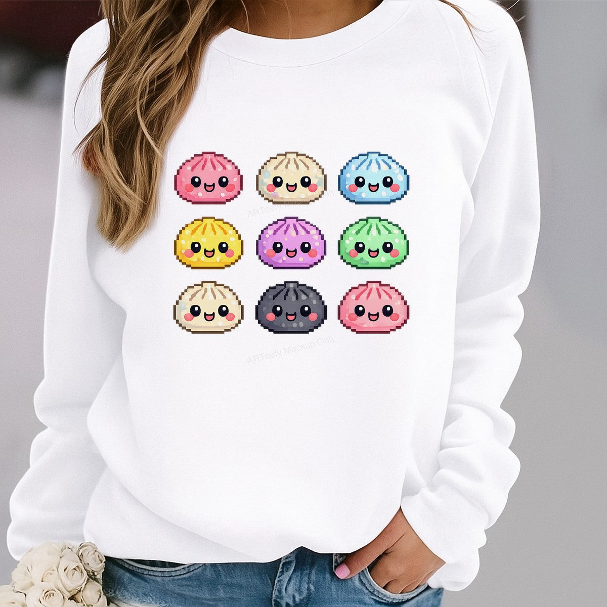 DTF Heat Transfer Kawaii Dumpling Faces Pixel Art Graphic for T Shirts Hoodies and Tote Bags - 2