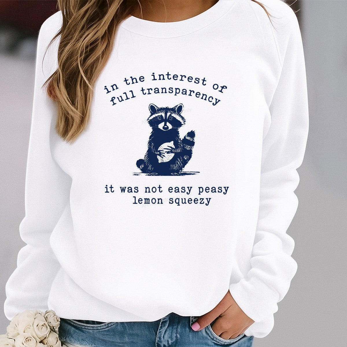 Funny Graphic Transfer Raccoon Holding Lemon Quote “In The Interest Of Full Transparency It Was Not Easy Peasy Lemon Squeezy” for T Shirts Hoodies and Casual Wear - 2