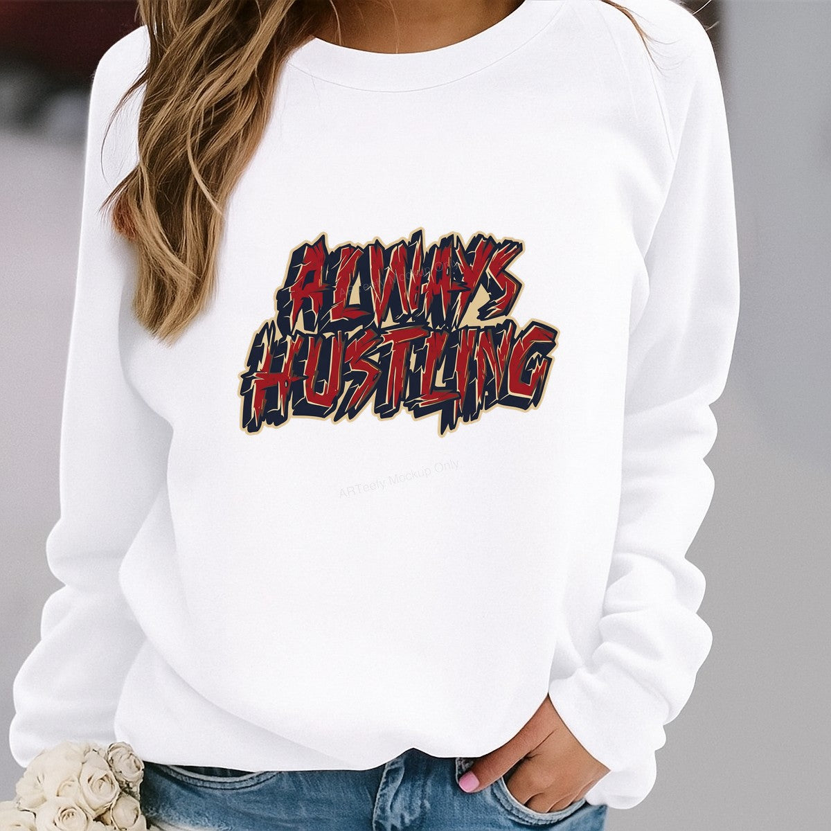 DTF Transfer Always Hustling Graffiti Style Red and Black Lettering Graphic for T Shirts Hoodies and Streetwear Apparel - 2