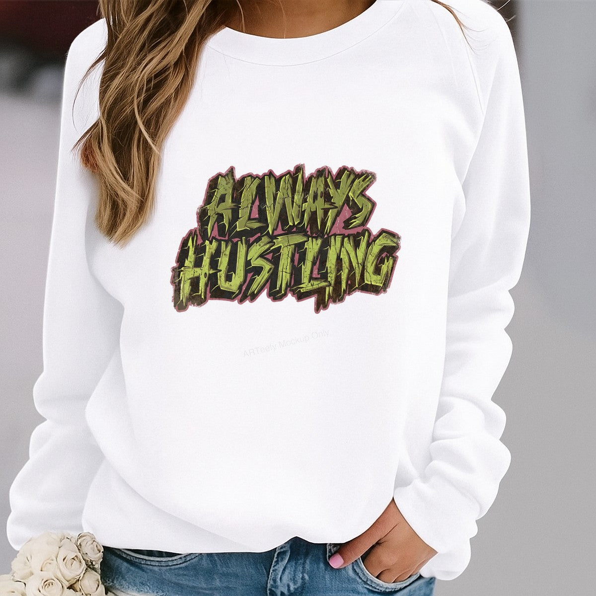 DTF Transfer Always Hustling Graffiti Street Art Quote Graphic for T Shirts Hoodies and Tote Bags - 2
