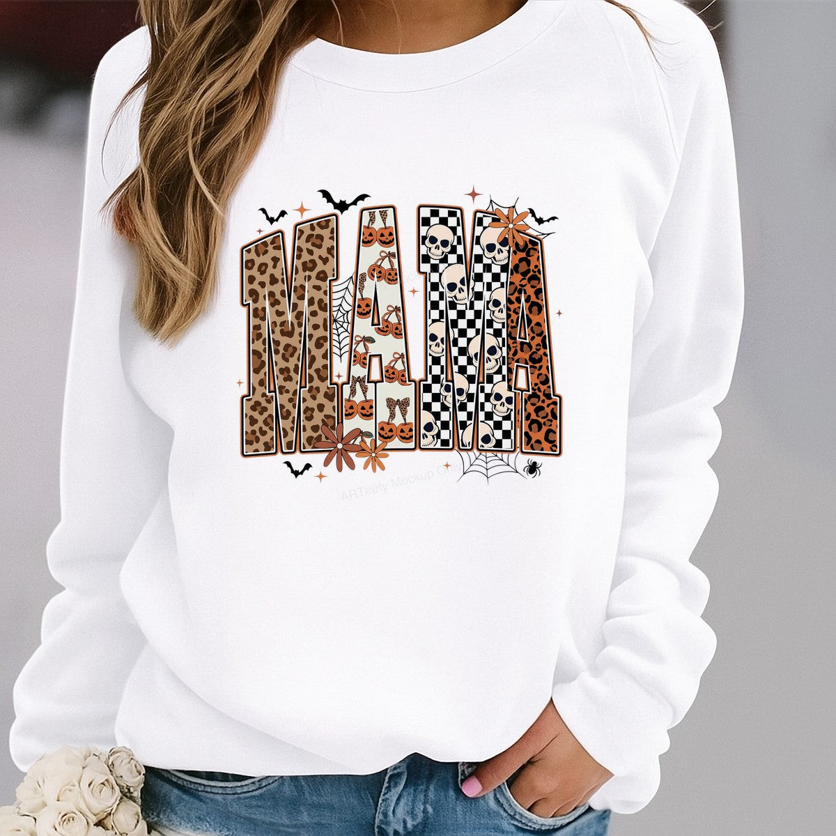 DTF Heat Transfer Halloween Mama Leopard Pumpkin Skull Graphic for T Shirts Hoodies and Tote Bags - 2