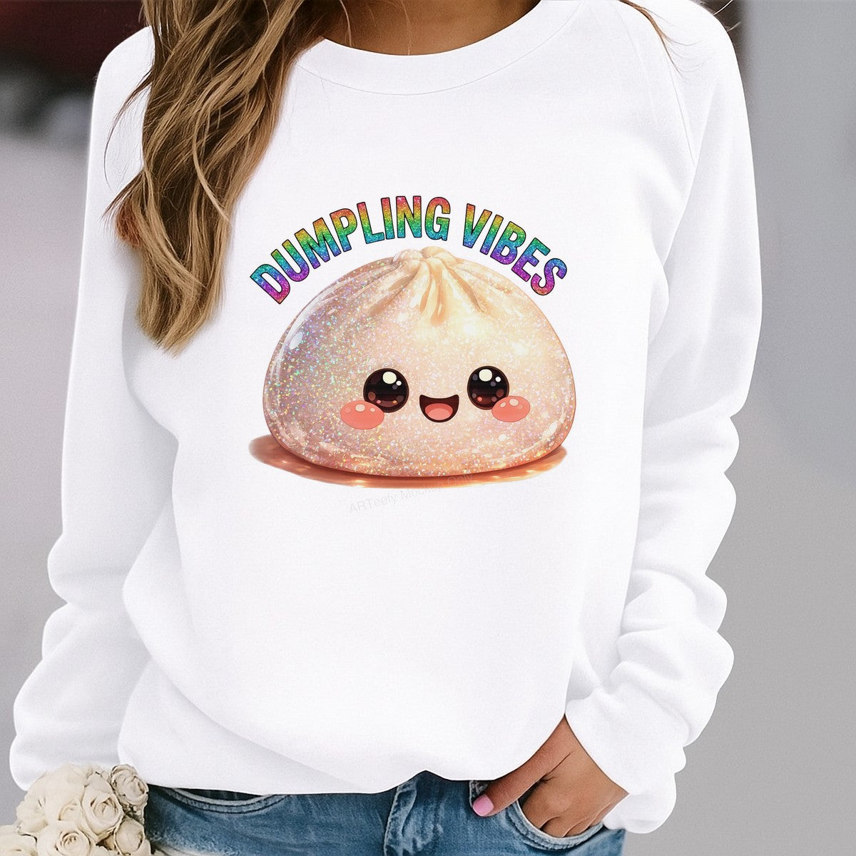 DTF Transfer Dumpling Vibes Kawaii Glitter Dumpling Graphic for T Shirts Hoodies and Tote Bags - 2
