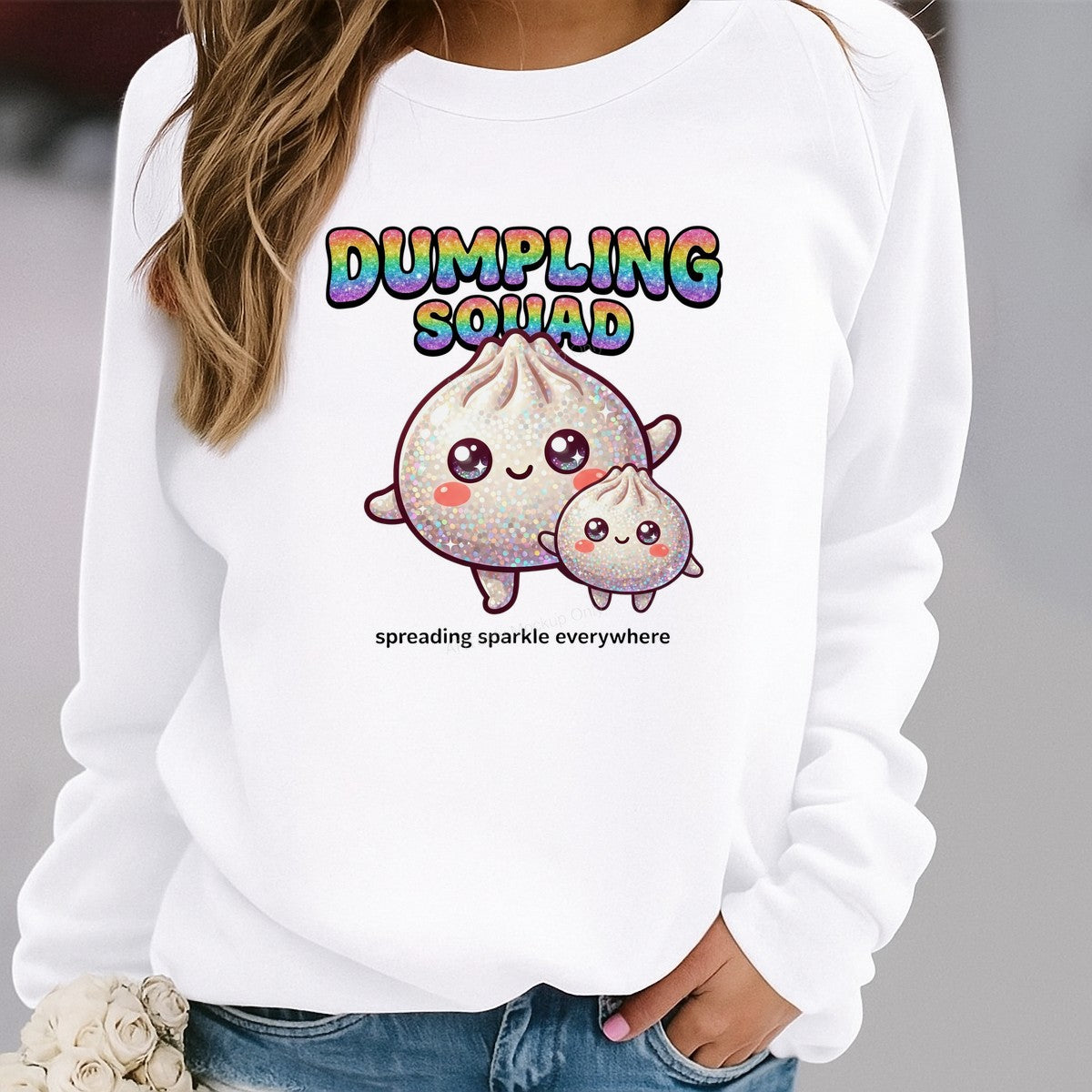 DTF Transfer Dumpling Squad Glitter Kawaii Dumplings Graphic for T Shirts Hoodies and Tote Bags - 2